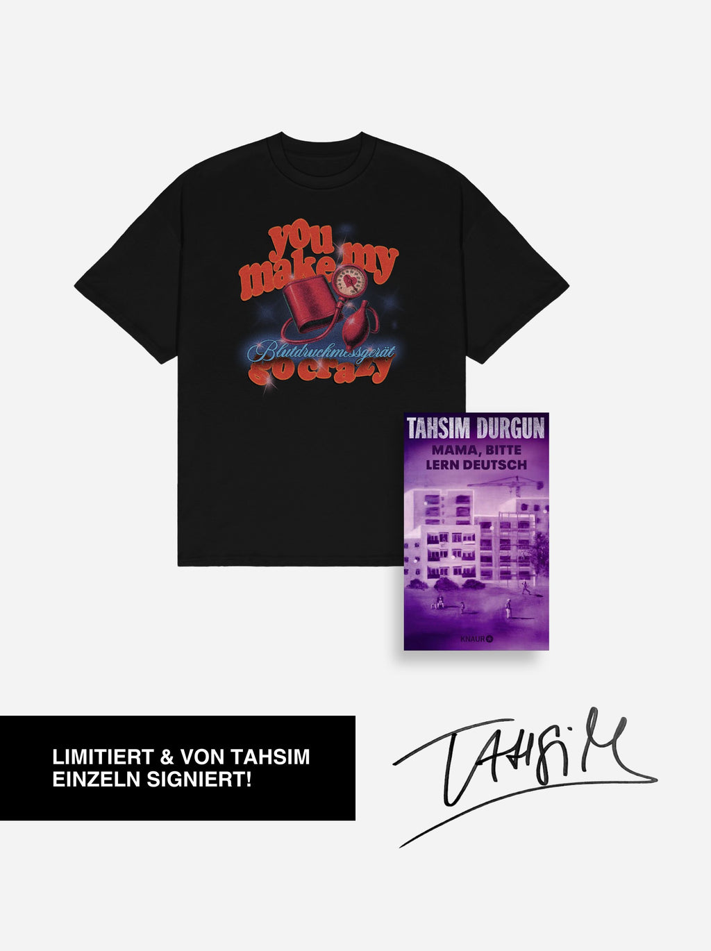BUNDLE - MAMA BITTE LERN DEUTSCH HANDSIGNIERT + BLUTDRUCKGERÄT TSHIRT